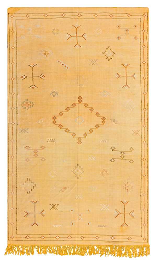 Lot 77 - AN UNUSUAL MOROCCAN SILK FLAT WEAVE LARGE RUG