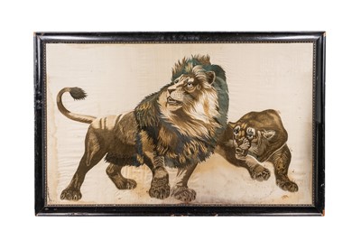 Lot 91 - A JAPANESE SILK PICTURE OF LIONS