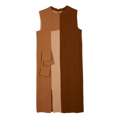 Lot 512 - Burberry Brown Crepe Colourblock Shift Dress - Size 6