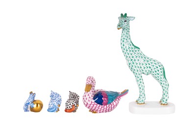 Lot 98 - A GROUP OF HEREND PORCELAIN 'FISHNET' ANIMALS