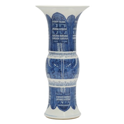 Lot 483 - A Chinese blue and white beaker vase, gu, 19th - 20th century