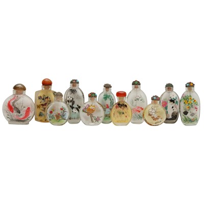 Lot 743 - A group of eleven Chinese inside-painted snuff bottles, 20th century