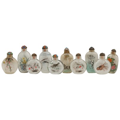 Lot 742 - A group of ten Chinese inside-painted snuff bottles, 20th century