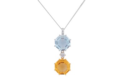 Lot 149 - A topaz, citrine and diamond pendant necklace