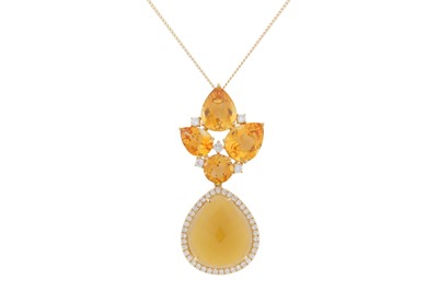 Lot 285 - A citrine and diamond pendant necklace