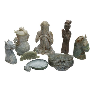 Lot 591 - A group of Chinese jade carvings, 20th century