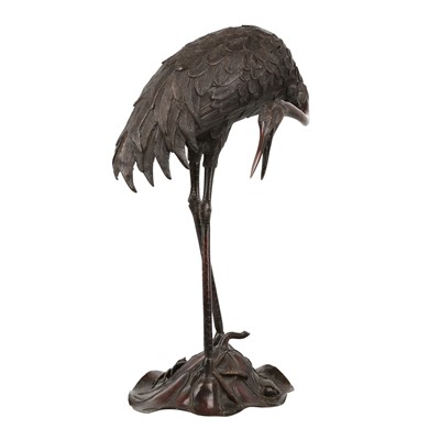 Lot 38 - A Japanese bronze ‘crane’ okimono, Meiji period, 19th century