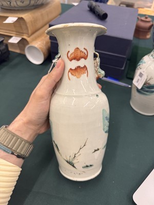 Lot 501 - A pair of Chinese famille-rose 'figural' vases, Qing dynasty, 19th century