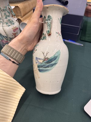 Lot 501 - A pair of Chinese famille-rose 'figural' vases, Qing dynasty, 19th century