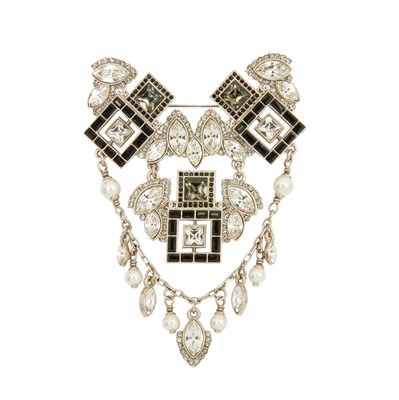 Lot 242 - Chanel Black Art Deco Drop Brooch