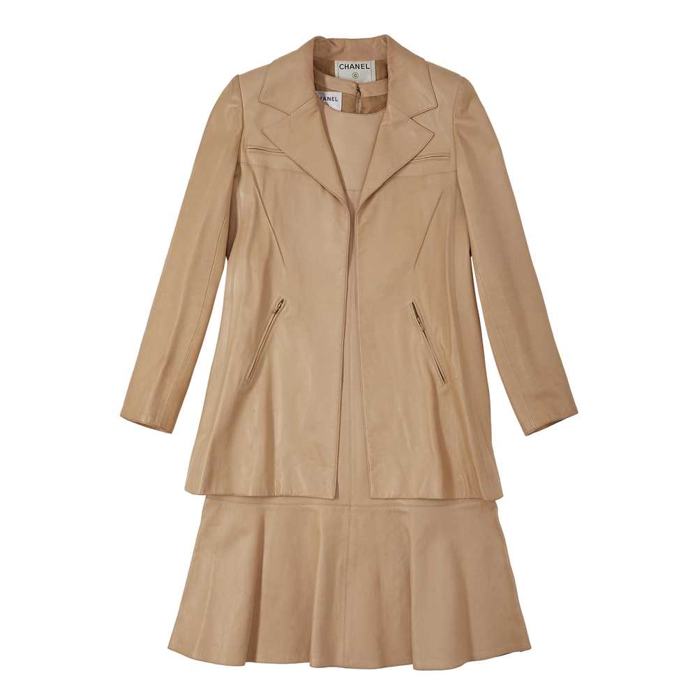 Lot 139 - Chanel Beige Leather Dress and Jacket Set - Size 36