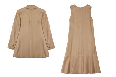 Lot 139 - Chanel Beige Leather Dress and Jacket Set - Size 36