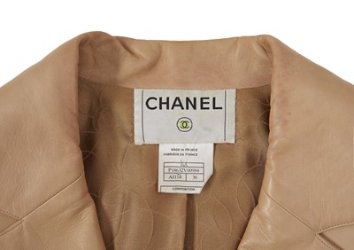 Lot 139 - Chanel Beige Leather Dress and Jacket Set - Size 36