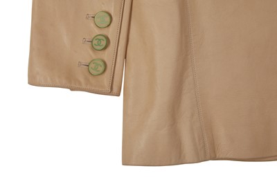 Lot 139 - Chanel Beige Leather Dress and Jacket Set - Size 36