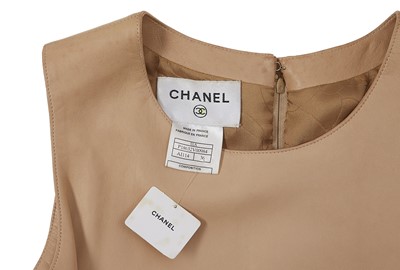 Lot 139 - Chanel Beige Leather Dress and Jacket Set - Size 36