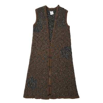 Lot 101 - Chanel Brown Wool Tweed Long Vest - Size 38