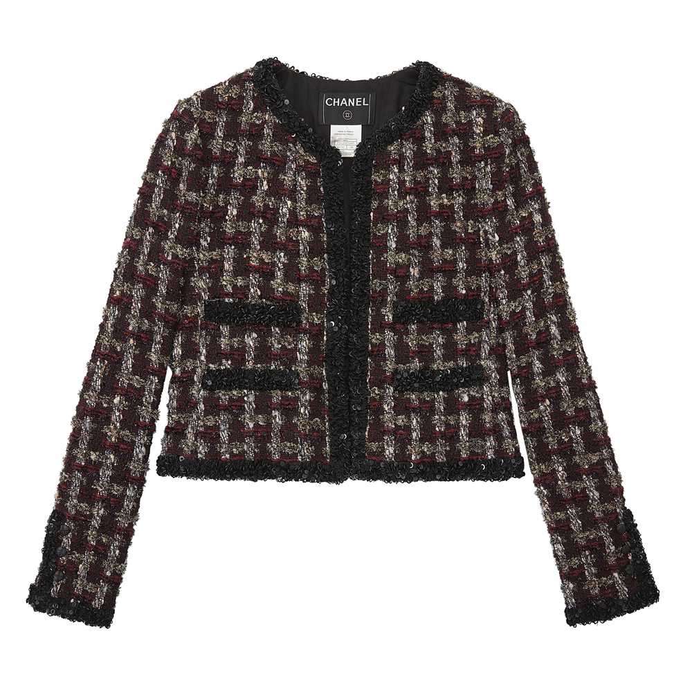 Lot 47 - Chanel Burgundy Boucle Open Front Jacket - Size 38