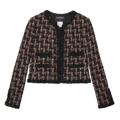 Lot 47 - Chanel Burgundy Boucle Open Front Jacket - Size 38