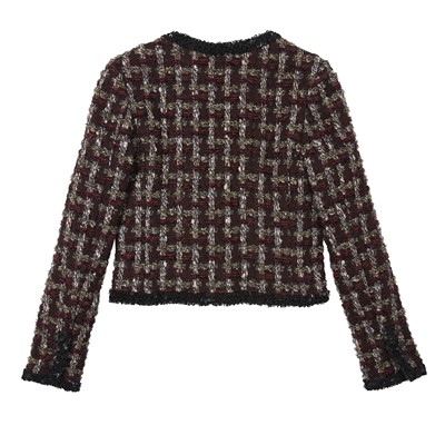 Lot 47 - Chanel Burgundy Boucle Open Front Jacket - Size 38