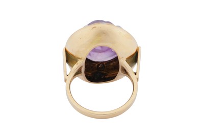 Lot 18 - An amethyst, enamel and half pearl ring