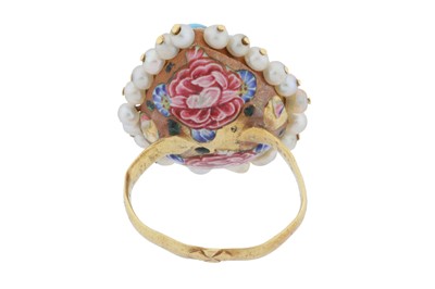 Lot 10 - A diamond, turquoise, enamel and seed pearl ring