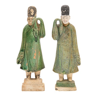Lot 668 - Two Chinese glazed pottery figures, Ming dynasty