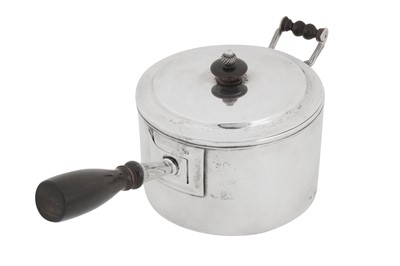 Lot 94 - An early 19th century Indian colonial silver curry pan with egg coddler, Calcutta circa 1830 by Pittar and Co (active 1825-48)