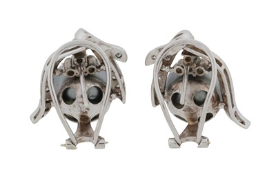 Lot 175 - A pair of pearl and diamond earrings