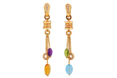 Lot 163 - Bulgari | 'B.Zero1' Multi gemstone and diamond pendant earrings
