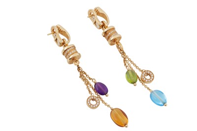 Lot 163 - Bulgari | 'B.Zero1' Multi gemstone and diamond pendant earrings