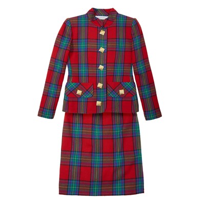 Lot 36 - Givenchy Red Wool Tartan Skirt Suit