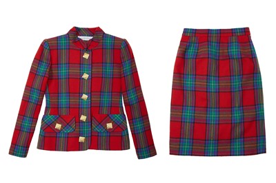 Lot 36 - Givenchy Red Wool Tartan Skirt Suit