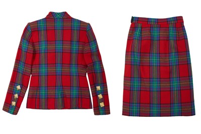 Lot 36 - Givenchy Red Wool Tartan Skirt Suit