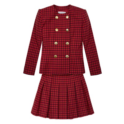 Lot 34 - Givenchy Red Wool Plaid Skirt Suit