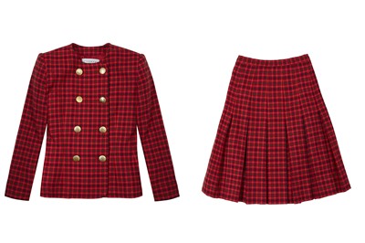 Lot 34 - Givenchy Red Wool Plaid Skirt Suit