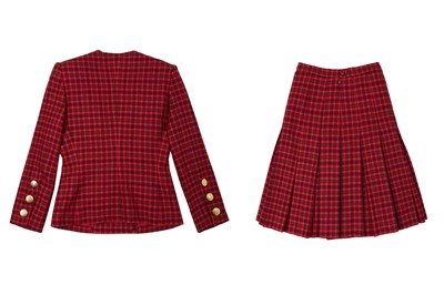 Lot 34 - Givenchy Red Wool Plaid Skirt Suit