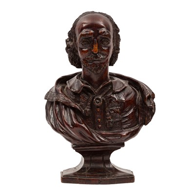Lot 65 - An 18th century carved mulberry bust of William Shakespeare