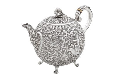 Lot 174 - A rare early 20th century Anglo – Indian silver teapot, Cutch, Bhuj circa 1910 by Oomersi Mawji jnr (active 1890-1930)