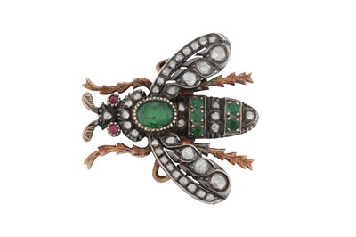 Lot 82 - An emerald, diamond and ruby bee brooch