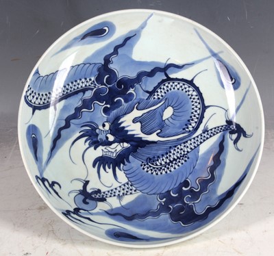 Lot 113 - Chinese plate, blue glaze study of dragon and...