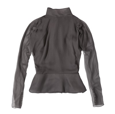Lot 689 - Yves Saint Laurent Grey Silk Tie Blouse