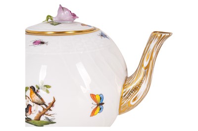 Lot 173 - A group of three Herend Rothschild Bird pattern teapots, together with a pair of sugar shakers and a coffee pot
