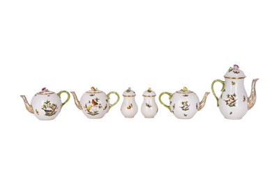 Lot 173 - A group of three Herend Rothschild Bird pattern teapots, together with a pair of sugar shakers and a coffee pot