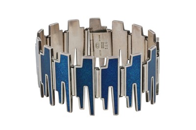 Lot 74 - Bente Bonne (DANISH 1929-1996) for Georg Jensen Ι A silver and enamel bracelet, circa 1960