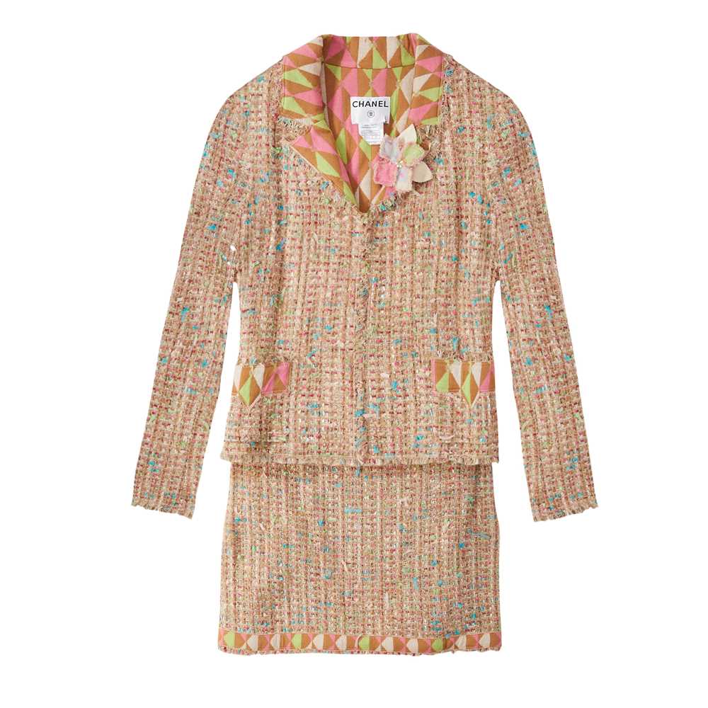 Lot 130 - Chanel Beige Boucle Skirt Suit - Size 44