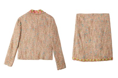 Lot 130 - Chanel Beige Boucle Skirt Suit - Size 44