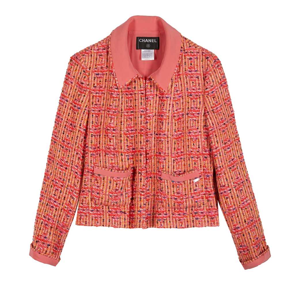 Lot 16 - Chanel Coral Geometric Tweed Jacket - Size 44