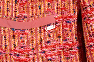 Lot 16 - Chanel Coral Geometric Tweed Jacket - Size 44