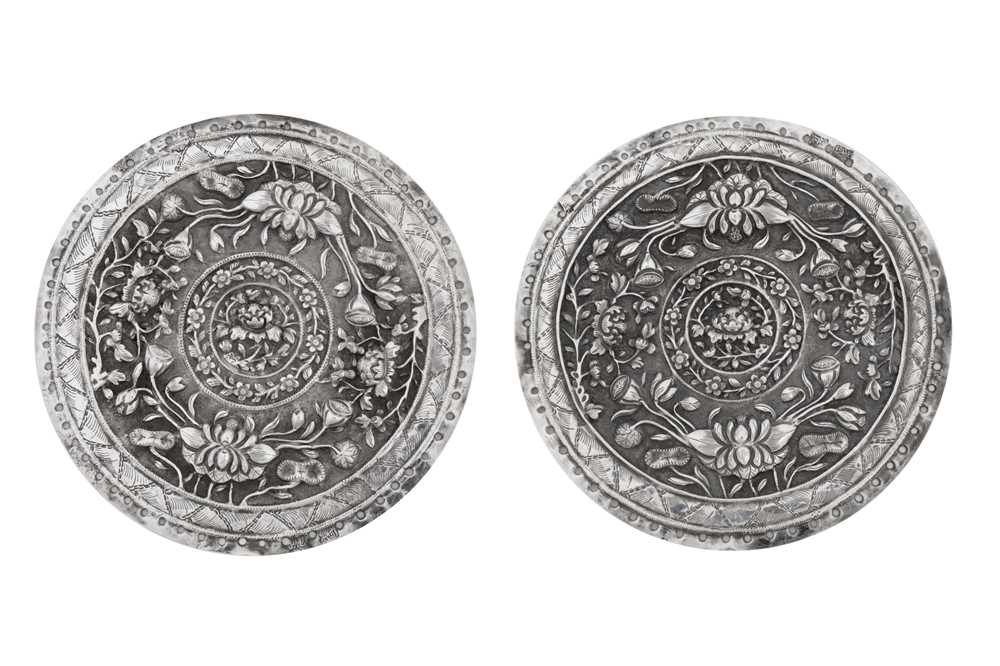 Lot 220 - A pair of early 20th century Straits Chinese silver pillow ends, Malaysia or Singapore circa 1910