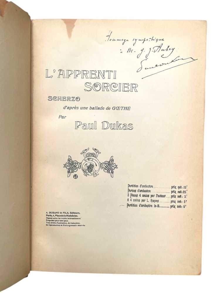 Lot 31 - Dukas (Paul) L'apprenti sorcier [The Sorcerer's Apprentice], Presentation copy